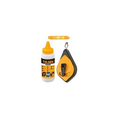 Tolsen Chalk Line Reel Set w/Line Level & Blue Chalk Blue Power, 98.5 Line, 3 Spirit Bubble Level 42013